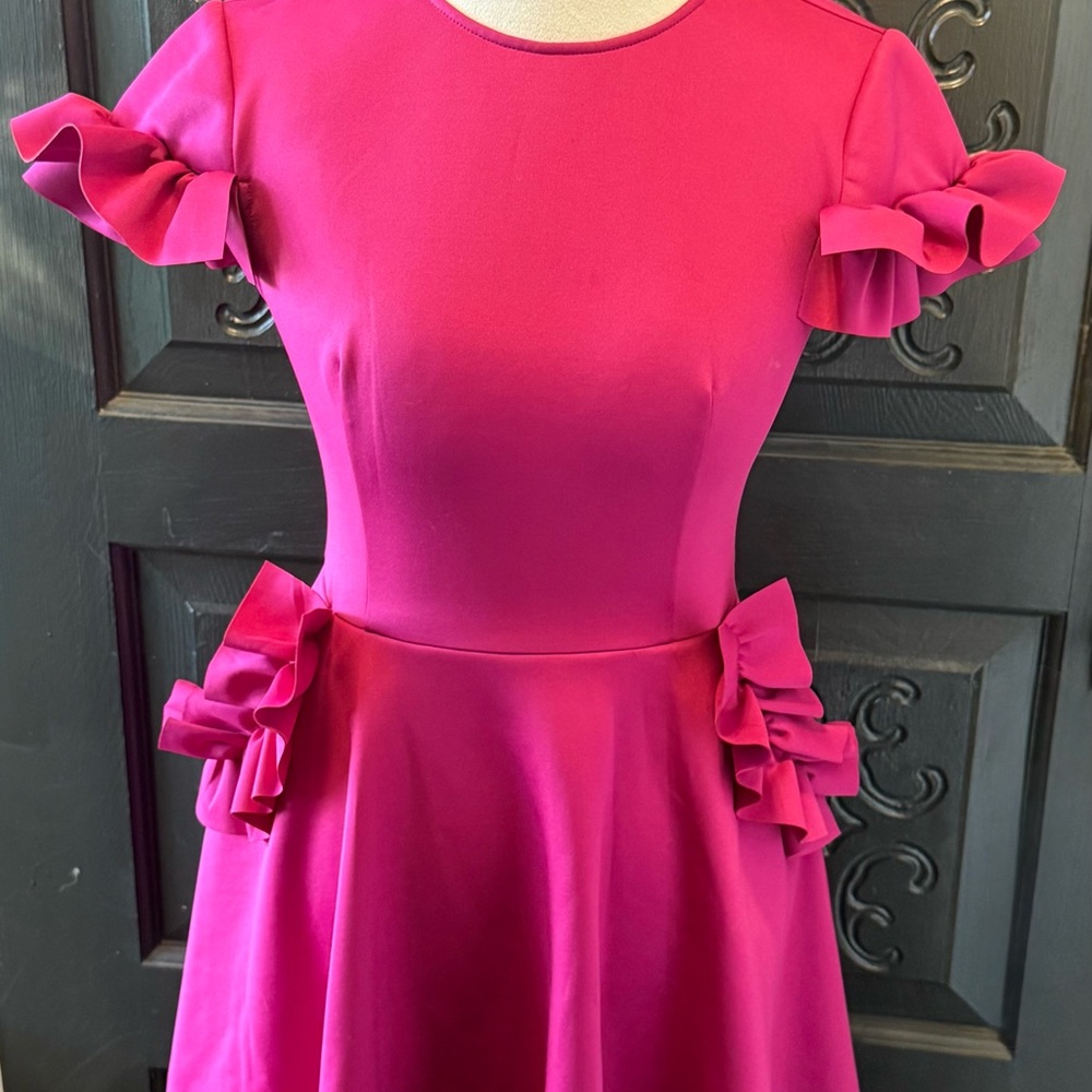Ted Baker Fuchsia Ruffle Sleeve Mini Dress